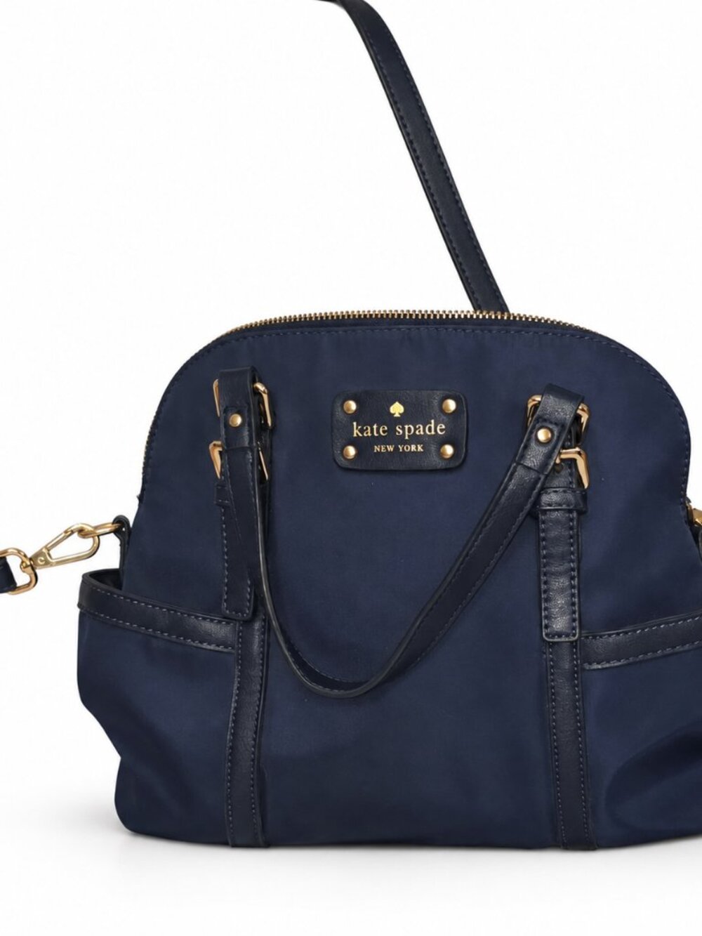 Kate Spade Navy Fabric Satchel with Detachable Shoulder Strap